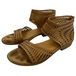 Baretraps Brown Gladiator Sandals Back Zipper Closure Strap Laser Cut Size 8.5M